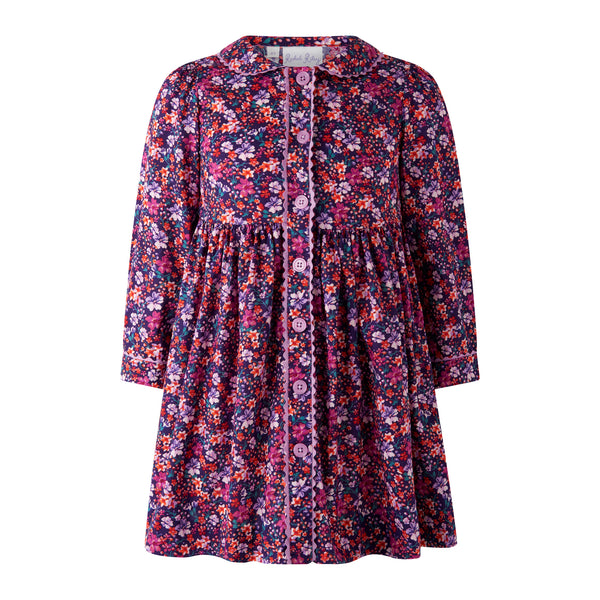Purple Leafy Floral Button-front Dress
