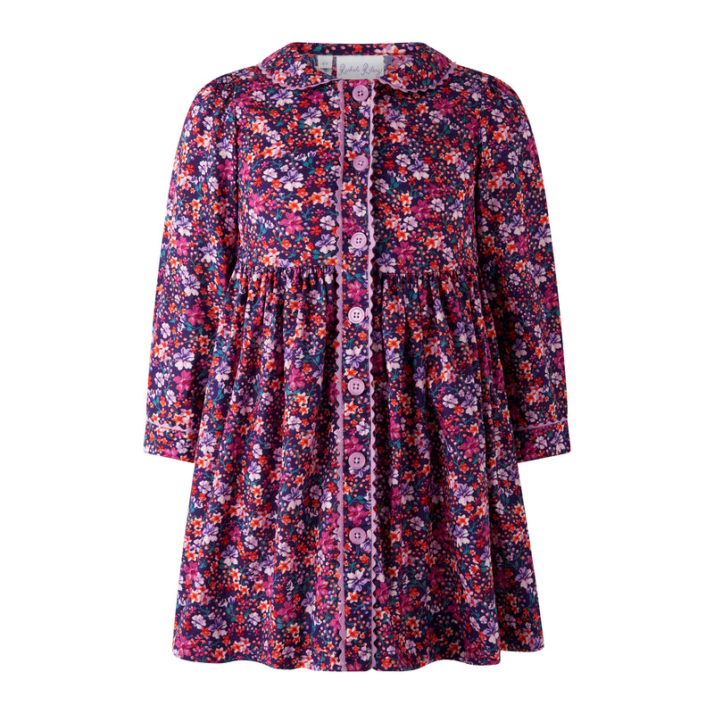 Purple Leafy Floral Button-front Dress