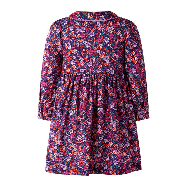 Purple Leafy Floral Button-front Dress
