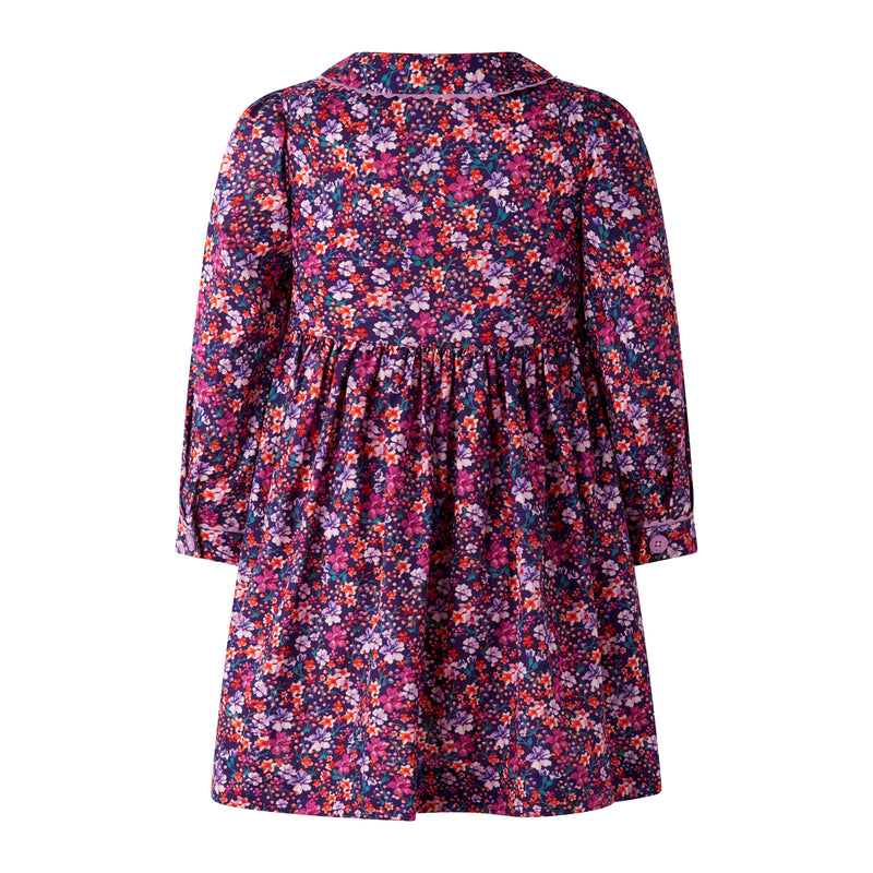Purple Leafy Floral Button-front Dress
