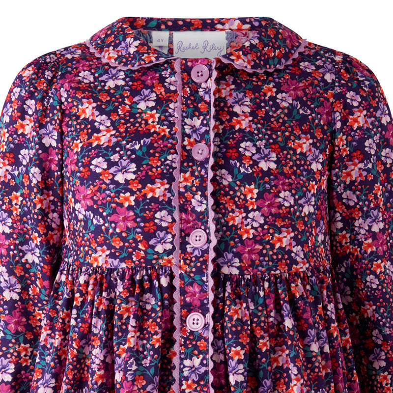 Purple Leafy Floral Button-front Dress
