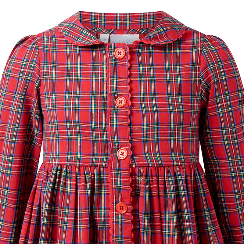 Red Tartan LS Button-front Dress