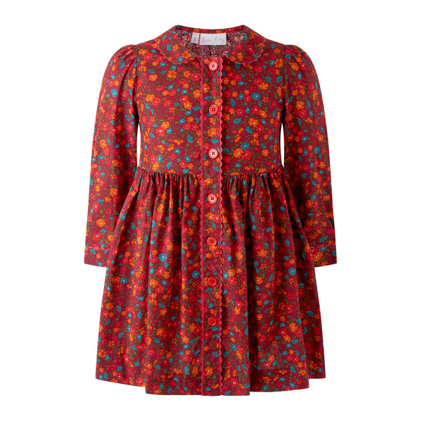 Red Leafy Floral Button-front Dress