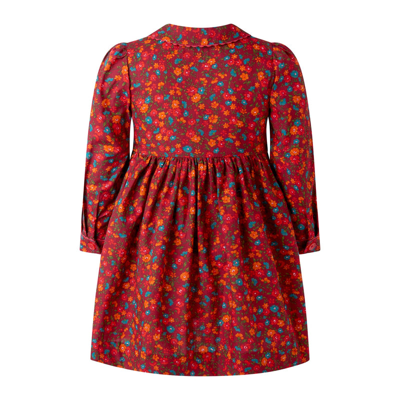 Red Leafy Floral Button-front Dress