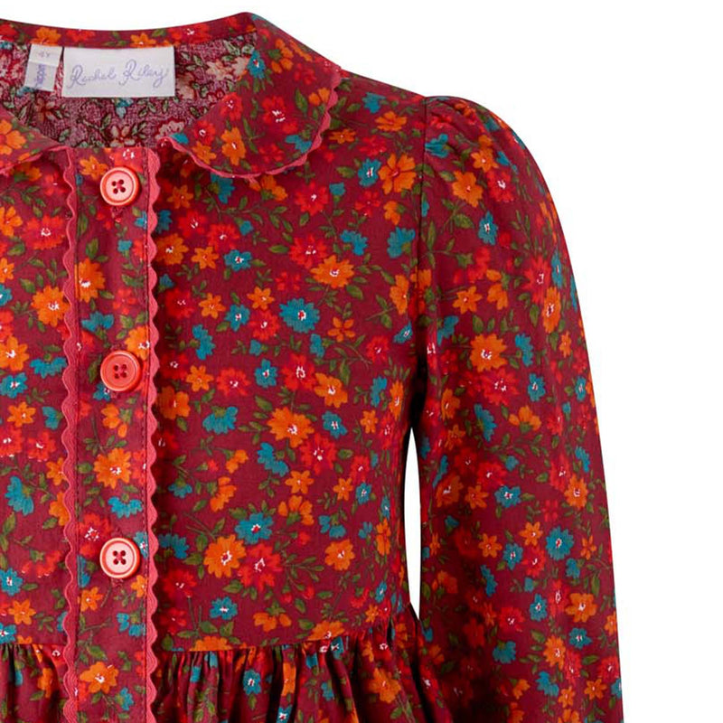 Red Leafy Floral Button-front Dress