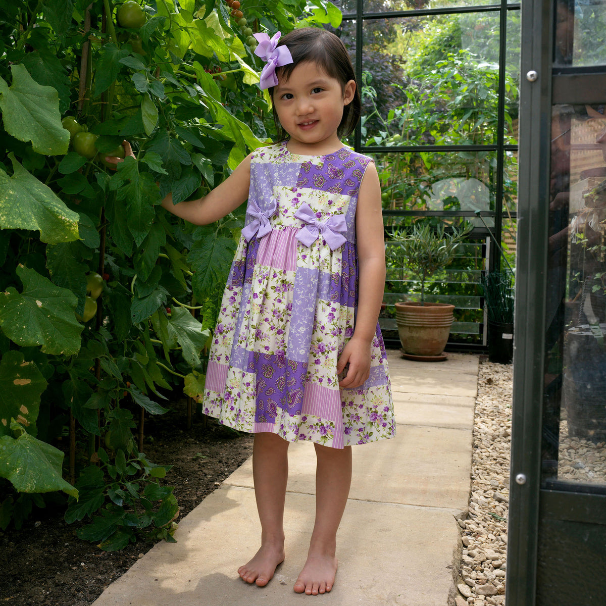 Purple Patchwork Bow Dress