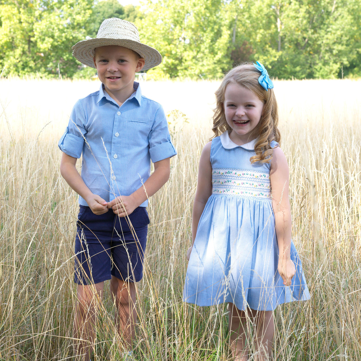 Blue Stripe Smocked Dress