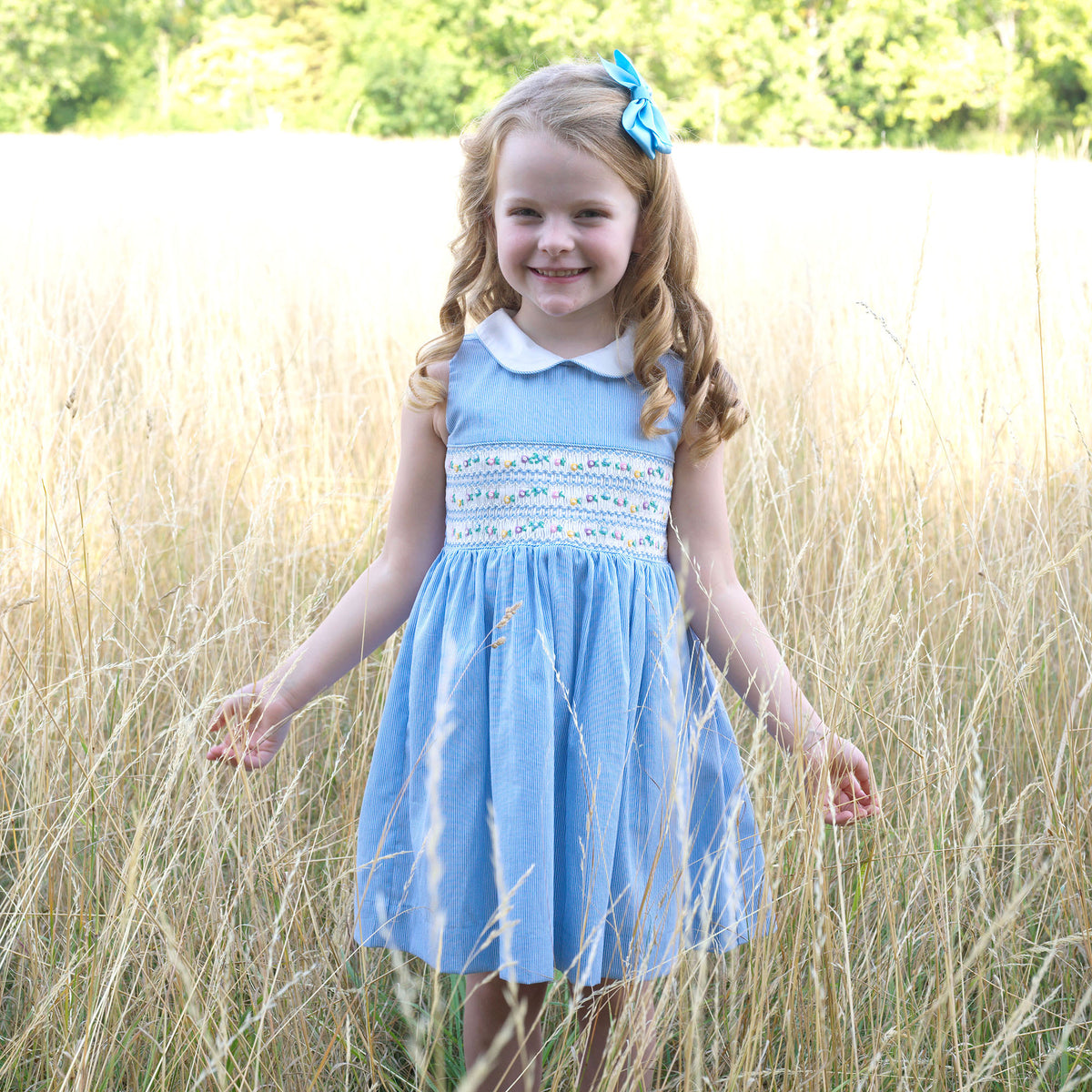 Blue Stripe Smocked Dress