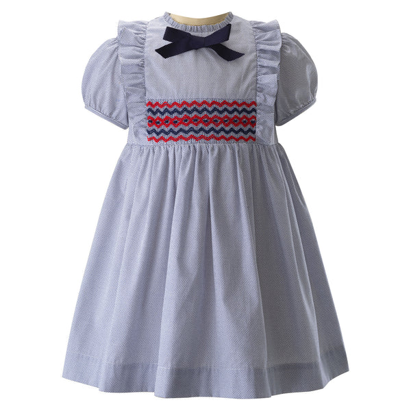 Pindot Smocked Dress with Bow