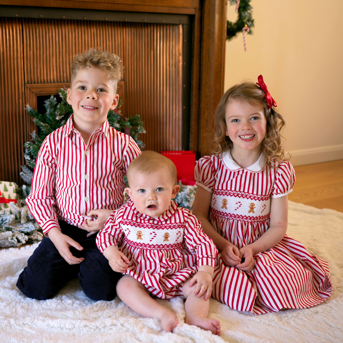 Red Candy Cane Smocked Babysuit