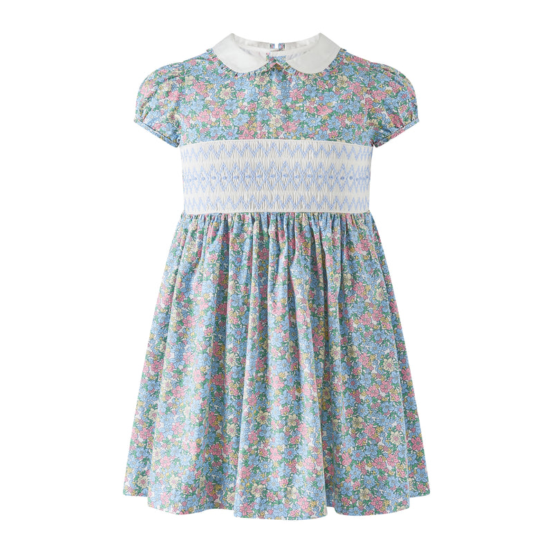 Floral Geometric Smocked Dress