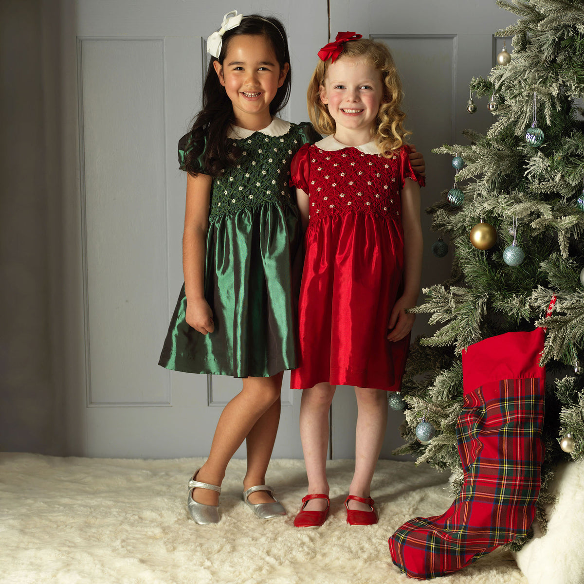 Red Taffeta Smocked Dress