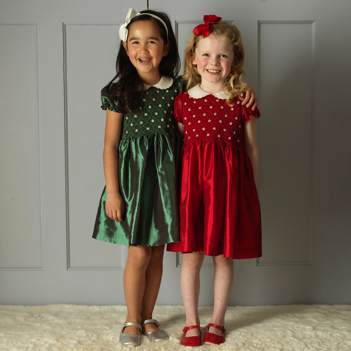Red Taffeta Smocked Dress
