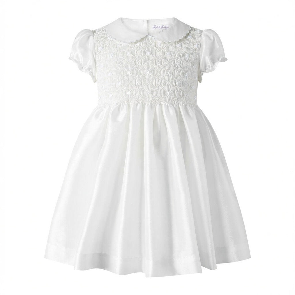 Ivory Taffeta Smocked Dress