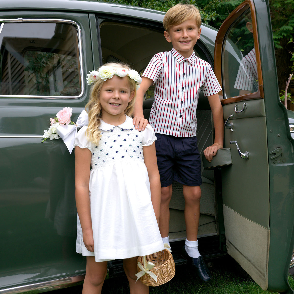 Ivory Taffeta Smocked Dress