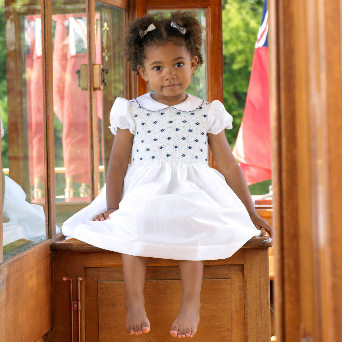Ivory Taffeta Smocked Dress