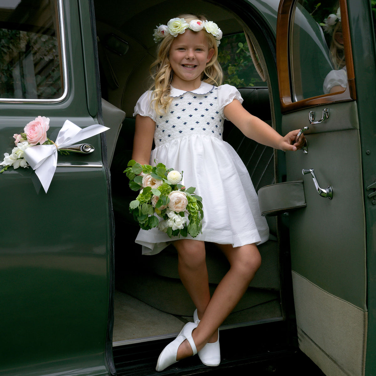 Ivory Taffeta Smocked Dress