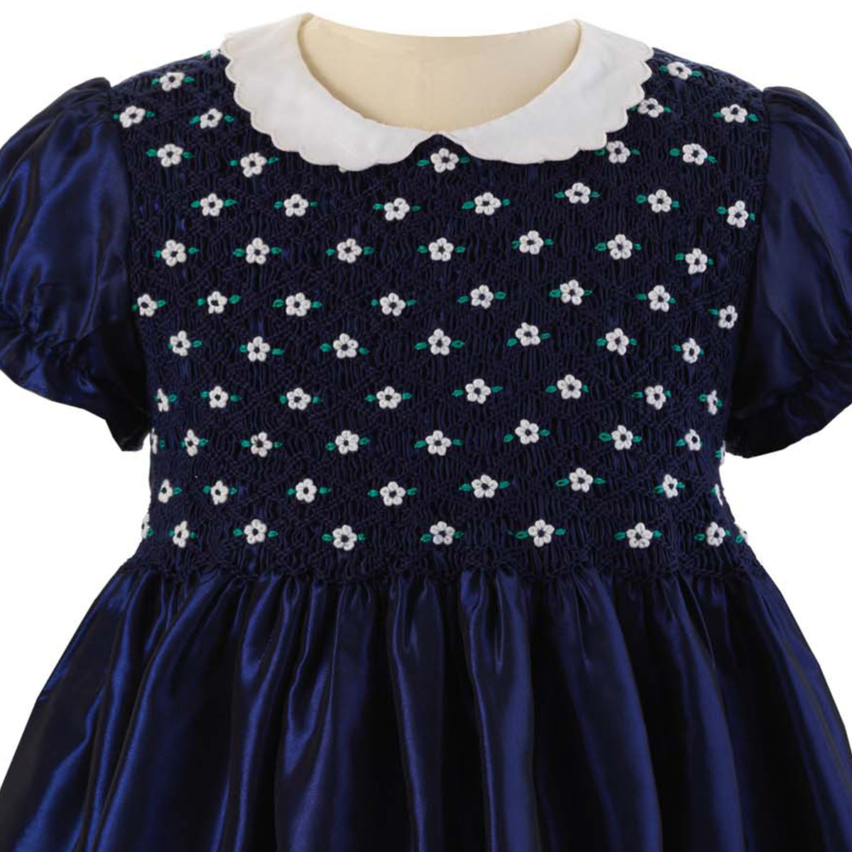 Navy Taffeta Smocked Dress