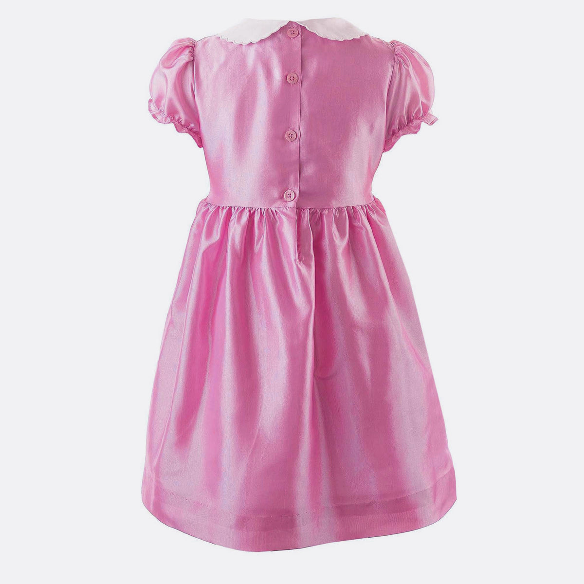 Pink Taffeta Rosebud Smocked Dress