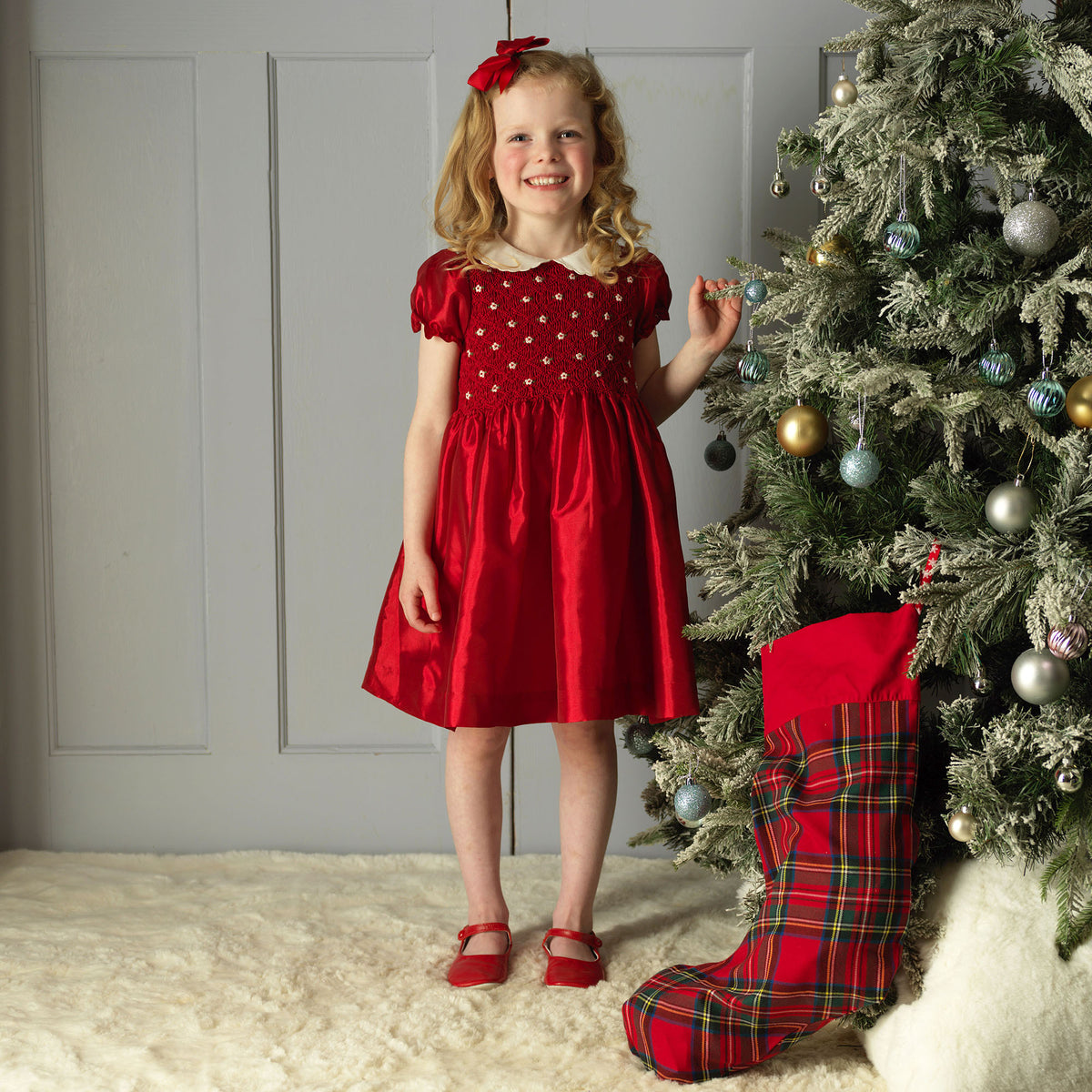 Red Taffeta Smocked Dress