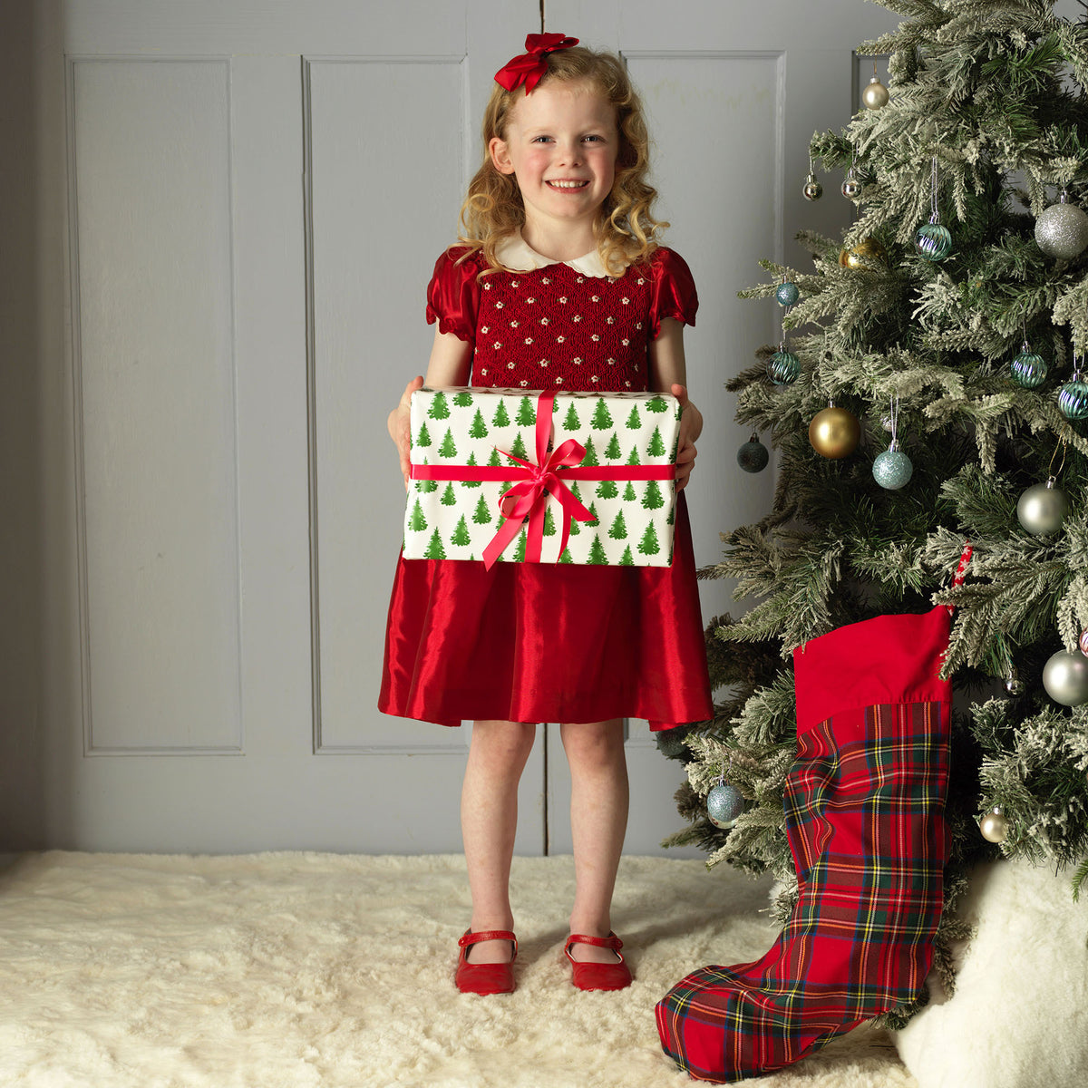 Red Taffeta Smocked Dress