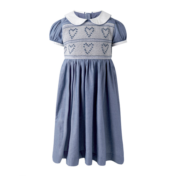 Heart Smocked Chambray Dress