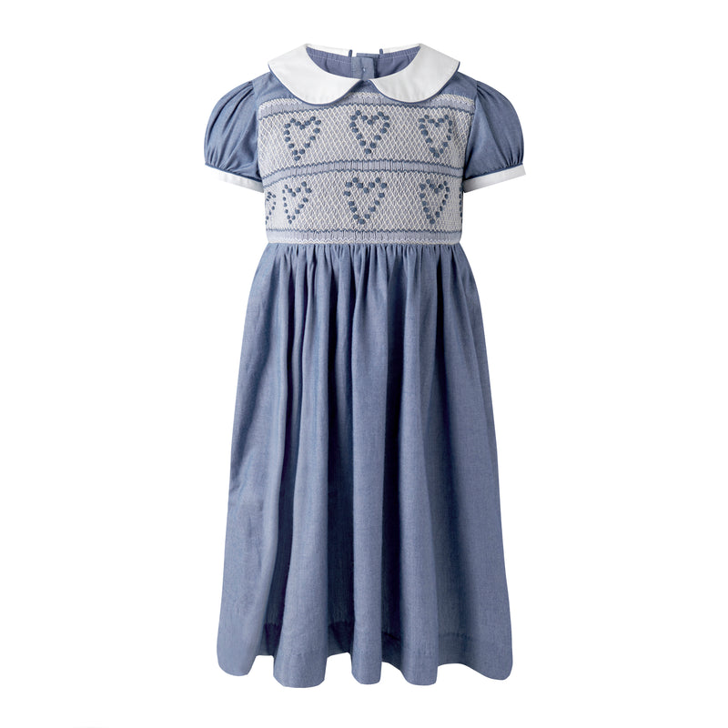 Heart Smocked Chambray Dress