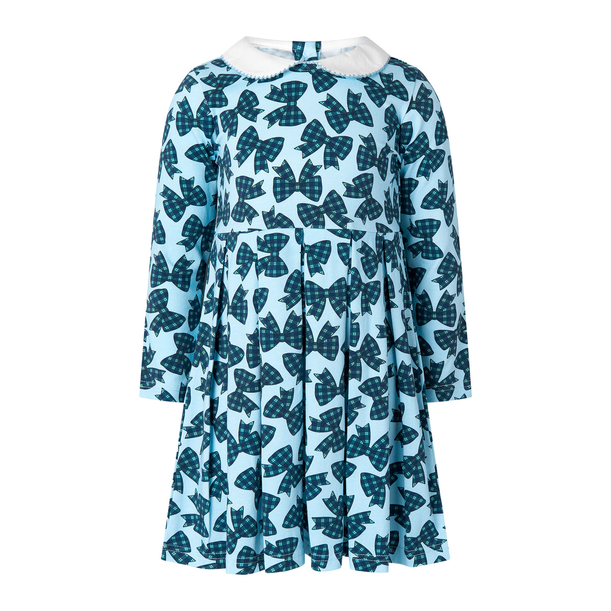 Blue Tartan Bow Jersey Dress