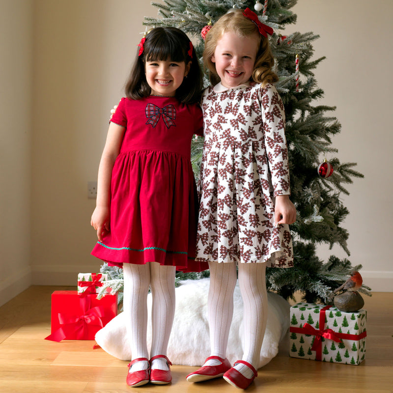 Tartan Bow Embroidered Dress