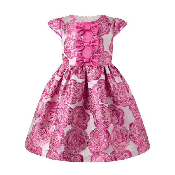 Bow Front Rose Damask Dress