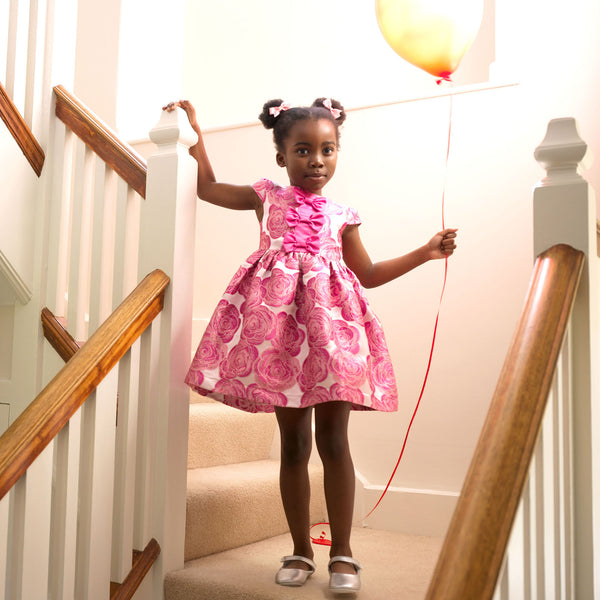 Bow Front Rose Damask Dress