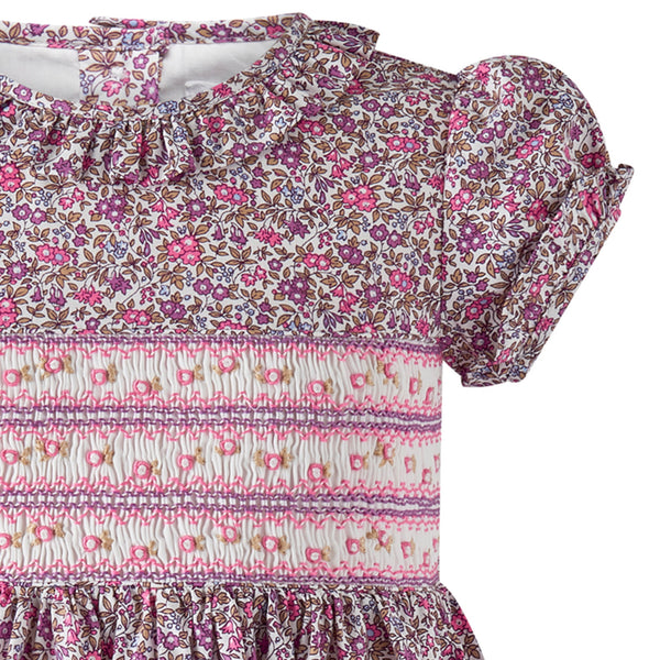 Purple Floral SS Smocked Dress