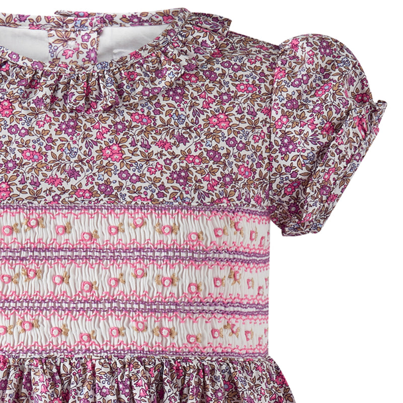 Purple Floral SS Smocked Dress