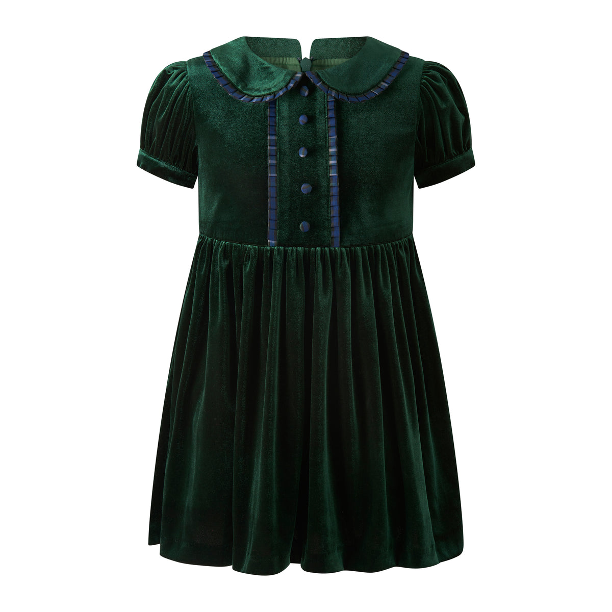 Green Velvet Tartan Trim Dress