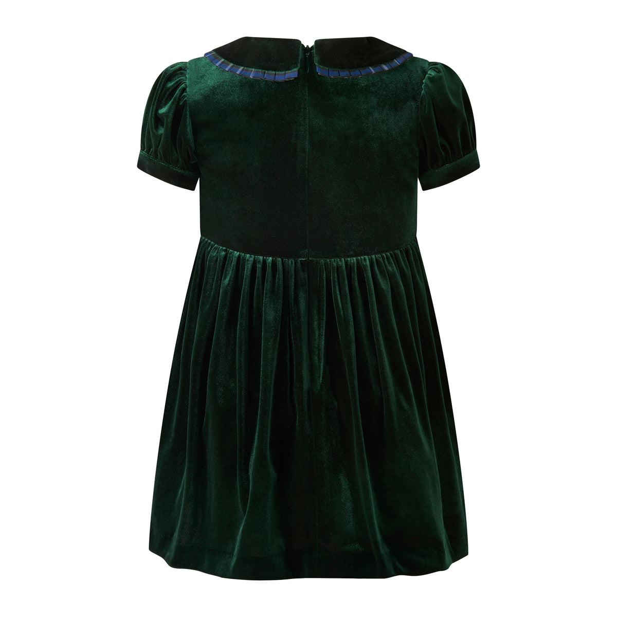 Green Velvet Tartan Trim Dress