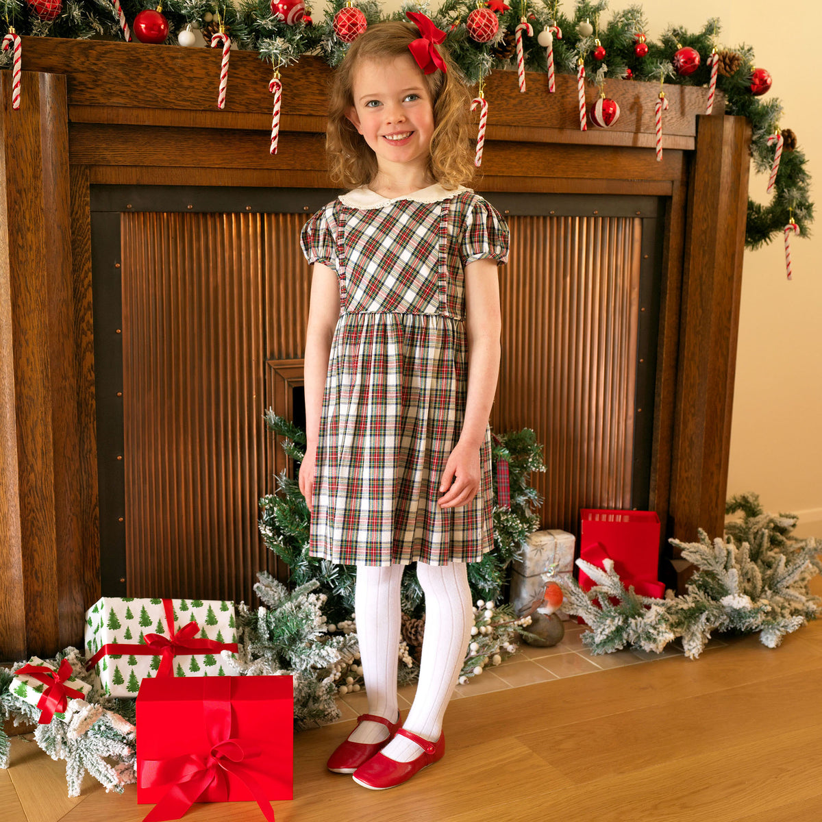 Ivory Tartan Frill Front Dress