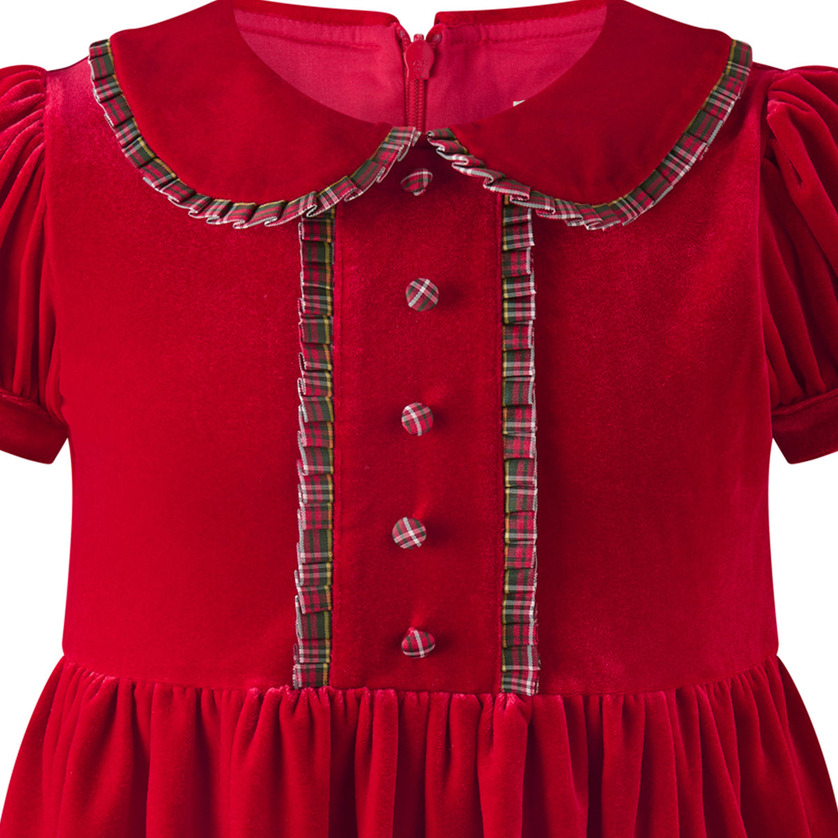 Red Velvet Tartan Trim Dress
