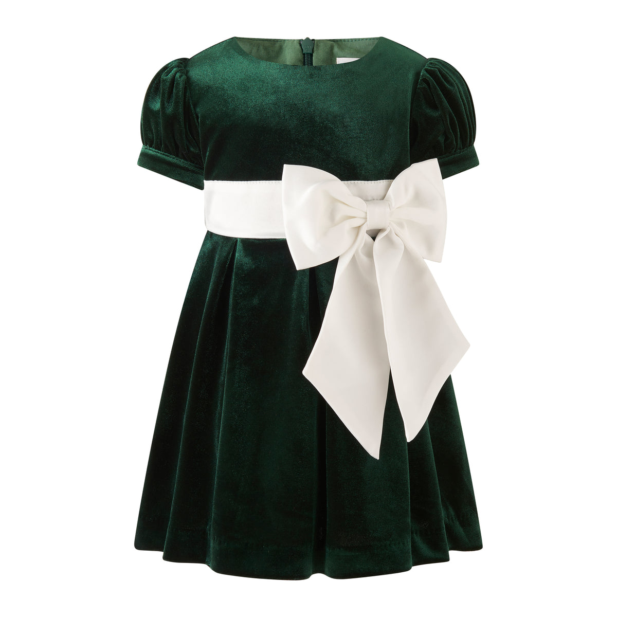 Green Velvet Contrast Bow Dress