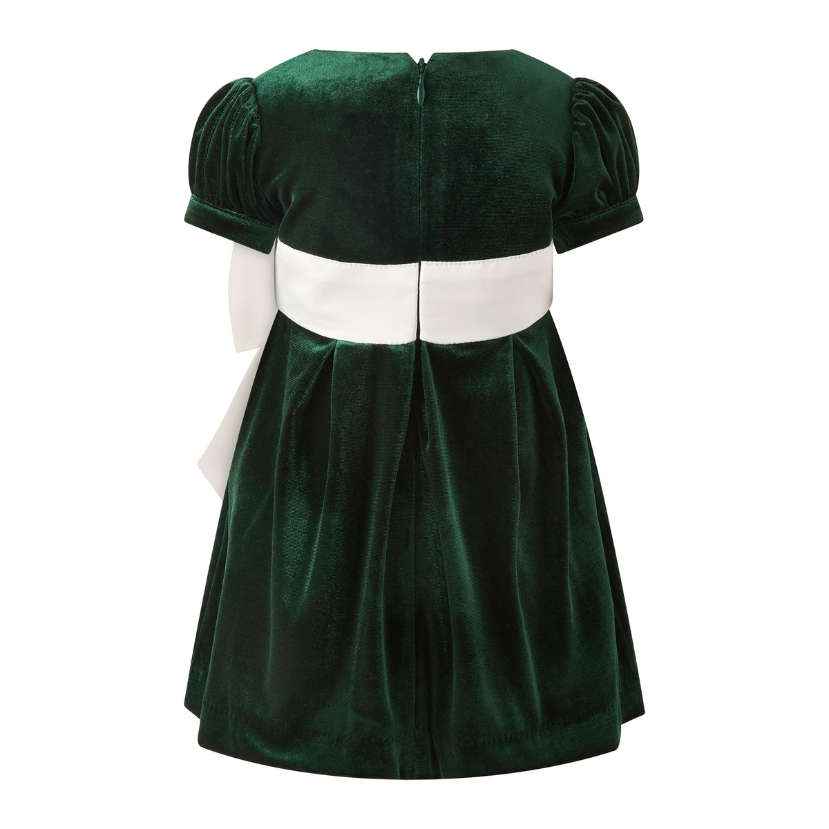 Green Velvet Contrast Bow Dress