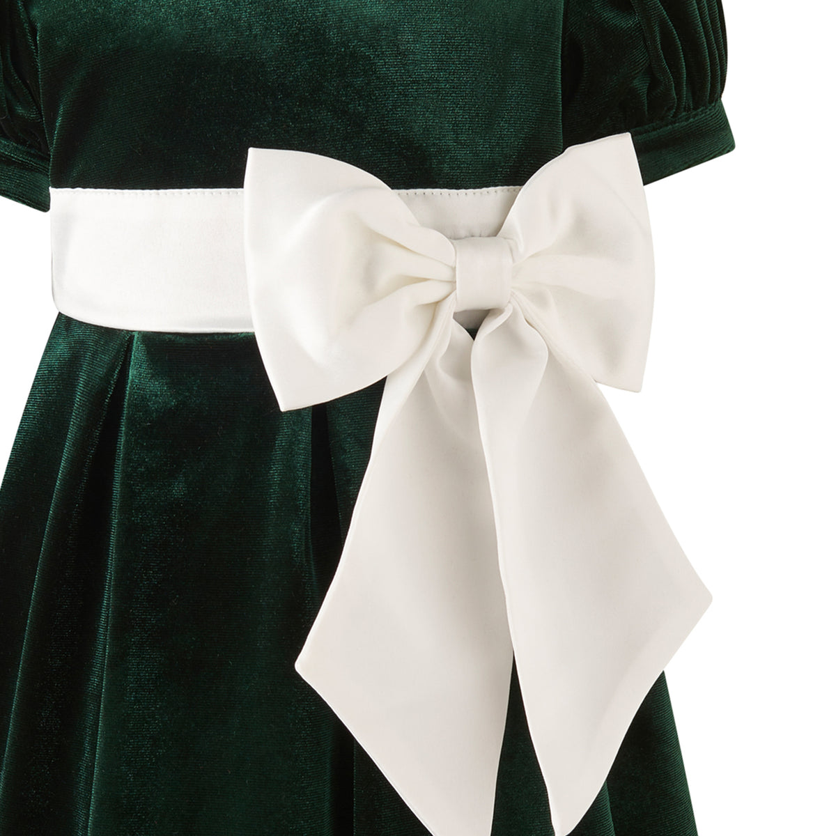 Green Velvet Contrast Bow Dress