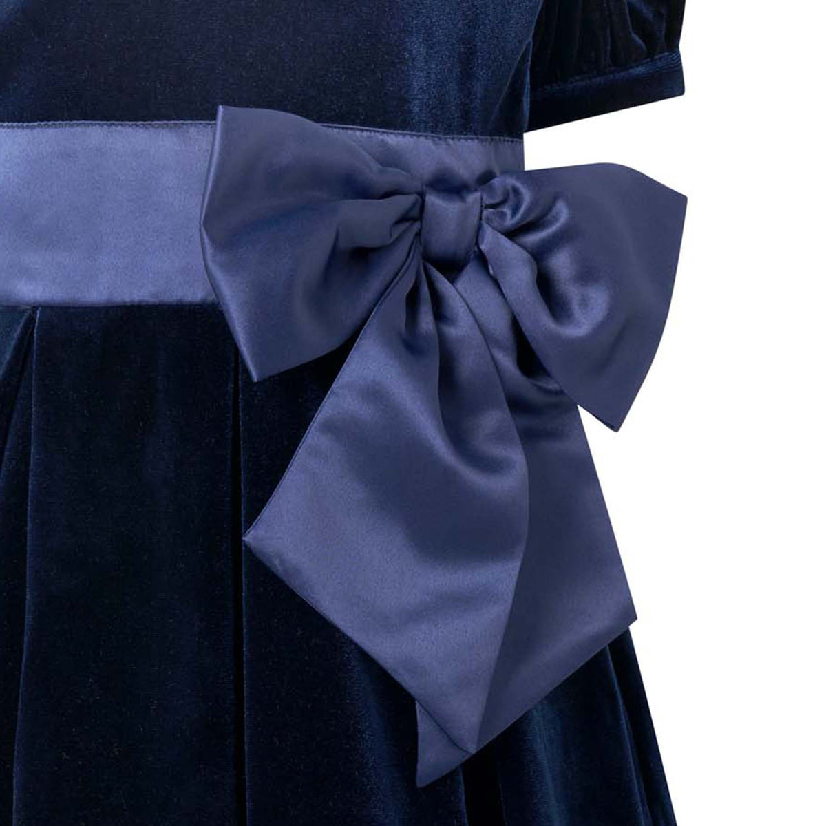 Crushed Velvet Bow Dress, Navy