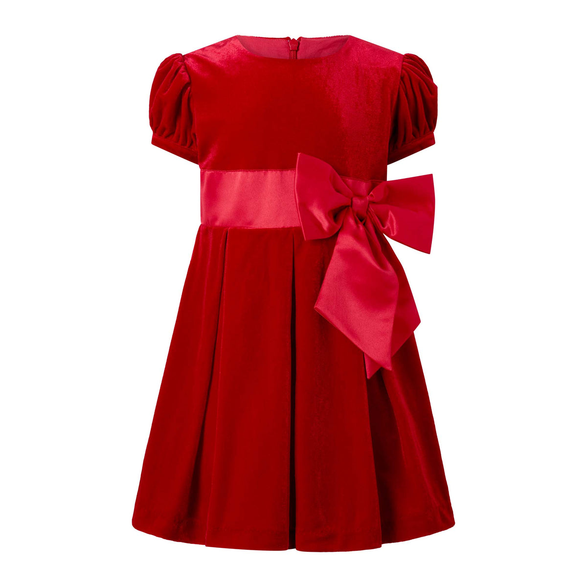 Crushed Velvet Bow Dress, Red