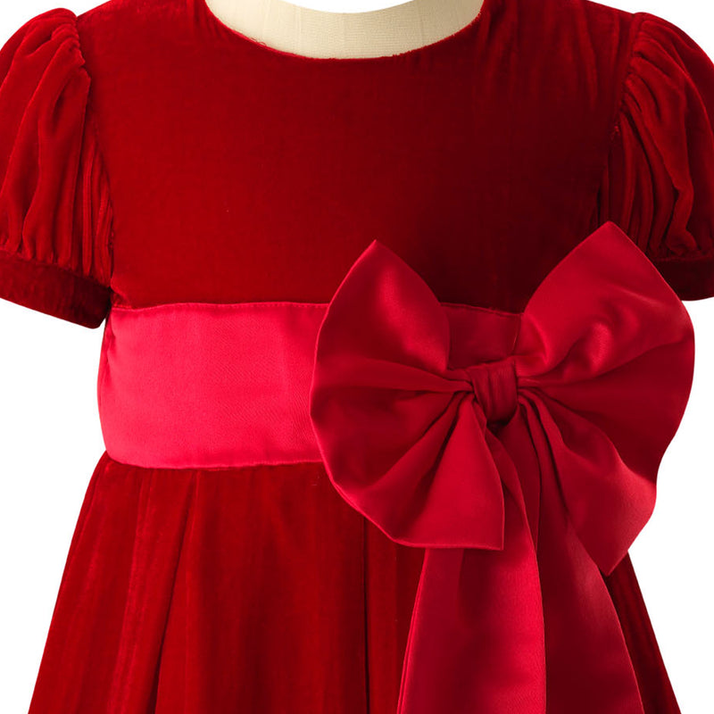 Crushed Velvet Bow Dress, Red