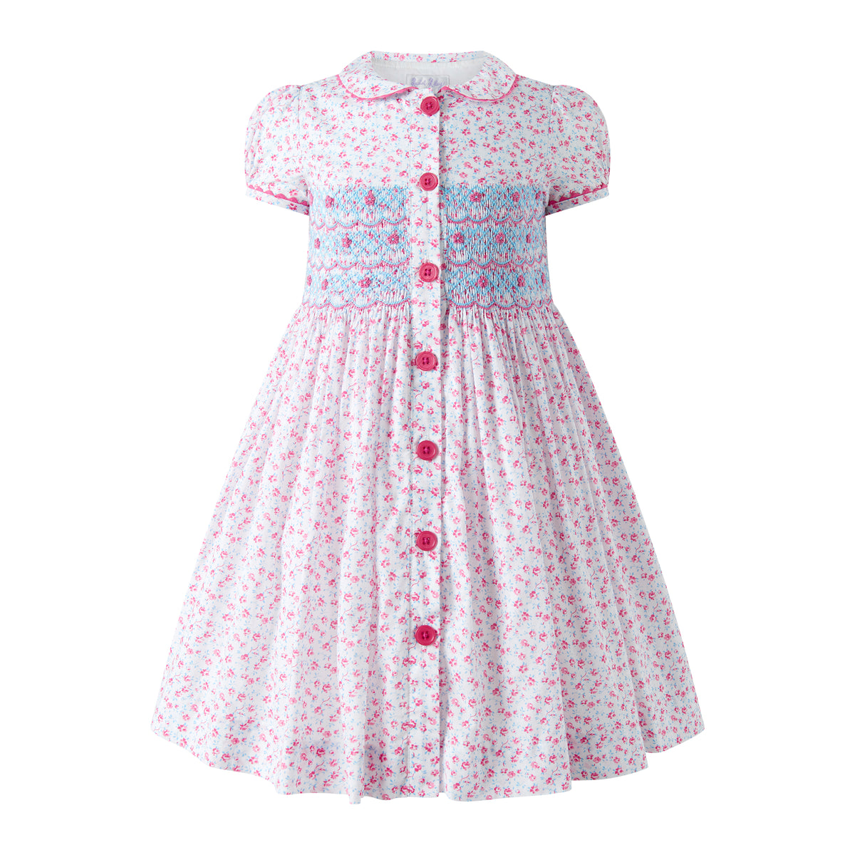 Ivory Floral Smocked Button-front Dress