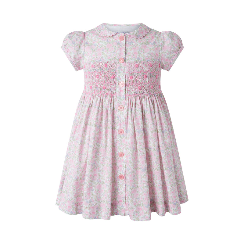 Ditsy Bloom Smocked Button-front Dress