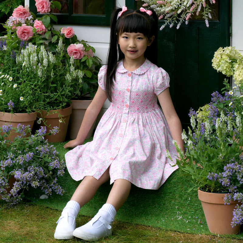 Ditsy Bloom Smocked Button-front Dress