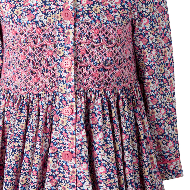 Pink Floral Smocked Button-front Dress