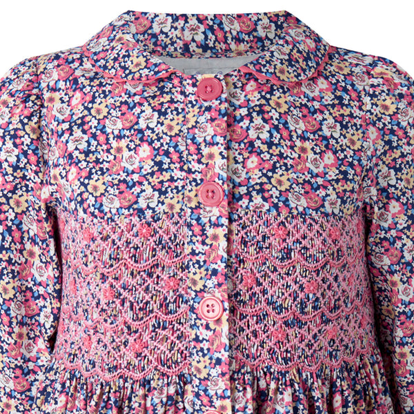 Pink Floral Smocked Button-front Dress