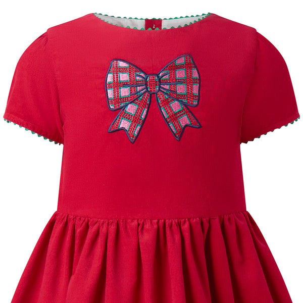 Red Tartan Bow Embroidered Dress