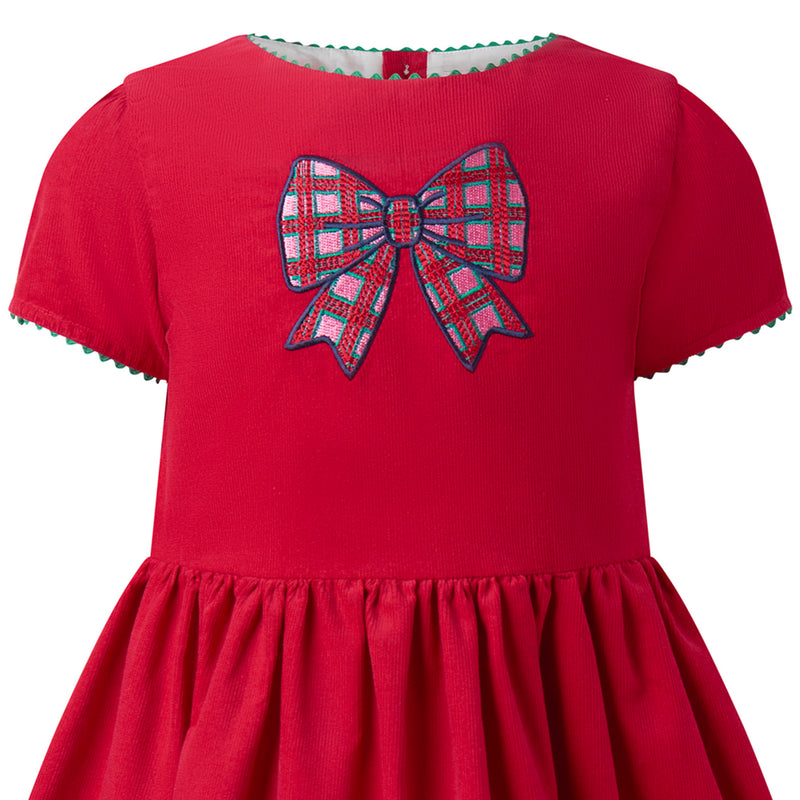 Red Tartan Bow Embroidered Dress